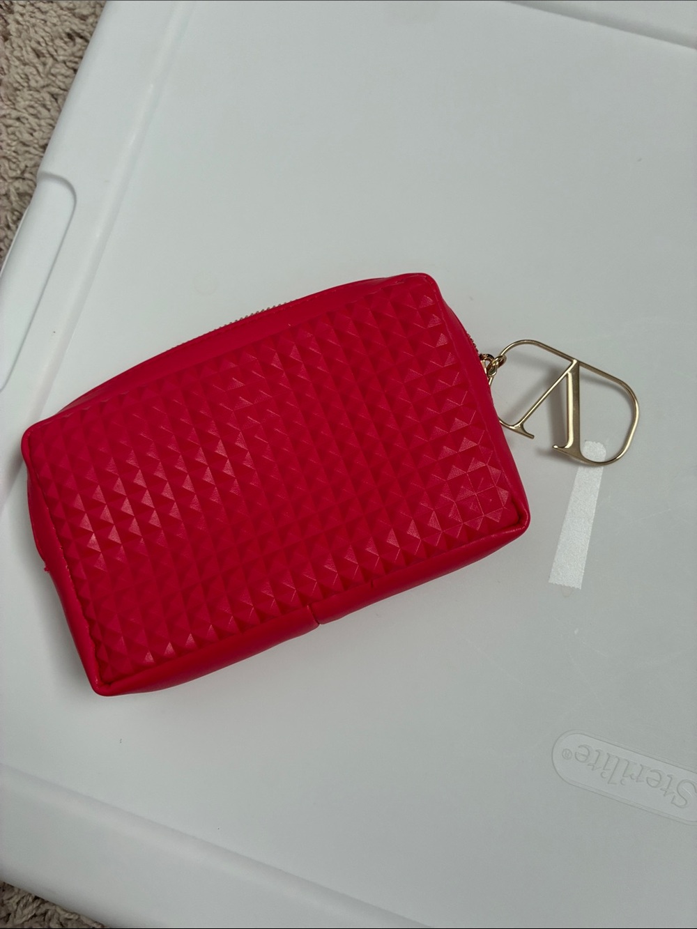 Valentino Pink Leather Key Pouch with Gold Logo Charm